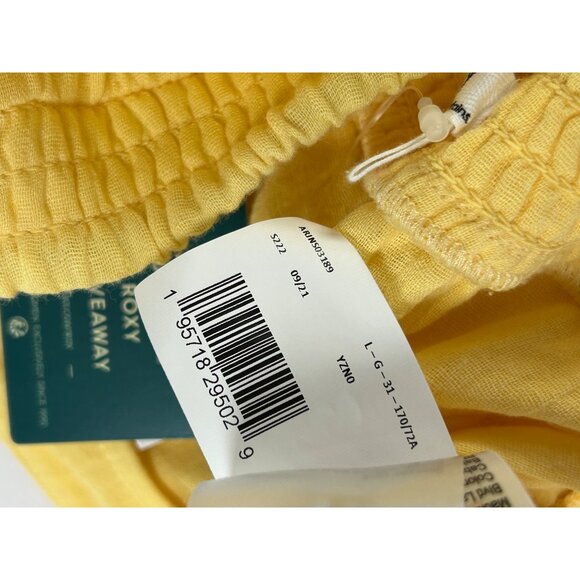 ROXY Sunset Mind Gauze Shorts Sz L Yellow Button Up Mid Rise 100% Cotton - Picture 8 of 9